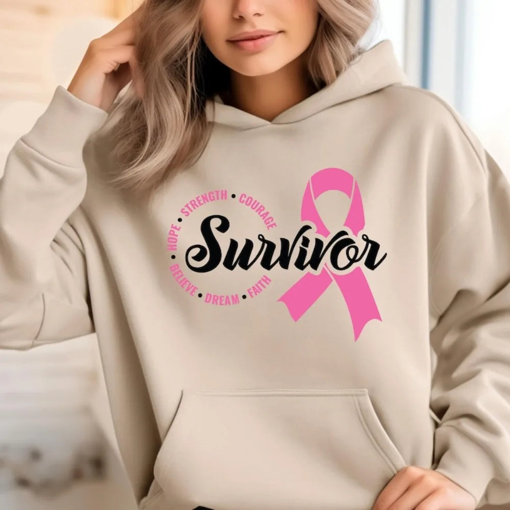 Cancer Survivor Sweatshirt Cancer Fighter Pink Ribbon Breast Cancer Fighter Hoodie Fit Youth Sports Outdoor Wear