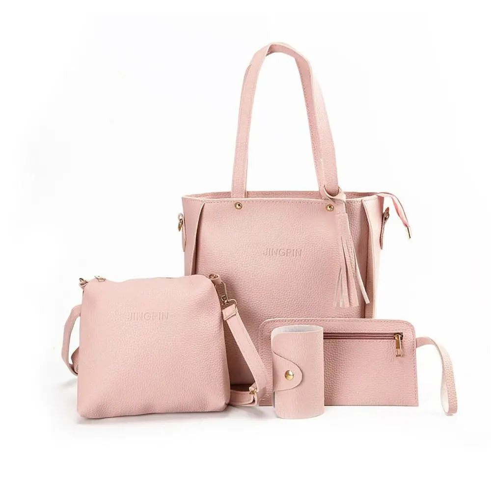 4Pcs/Set New High Capacity Crossbody Bag Leather Handbag Shoulder Bag Wallet Purses Portable Women Girls Fashion Casual Bag