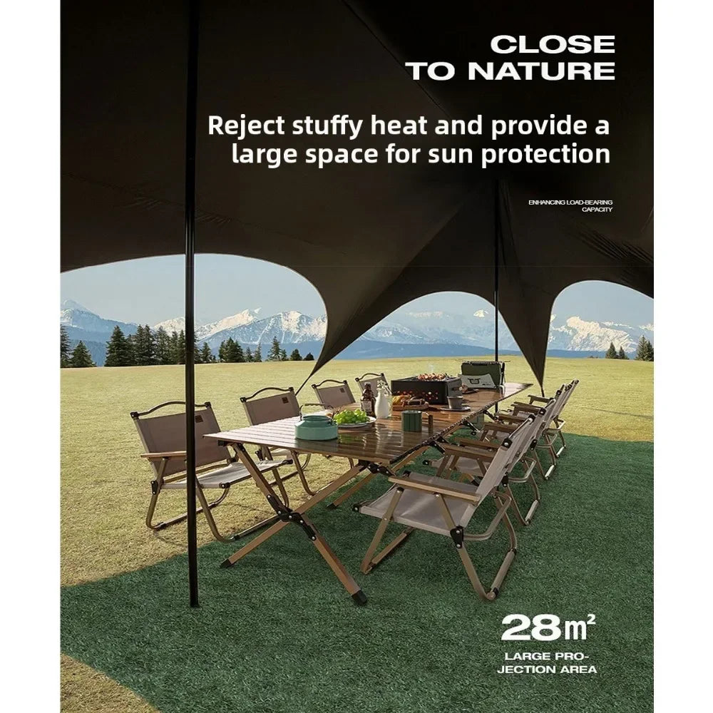 Outdoor camping blackout hexagonal canopy tent instant pop-up sunshade with table and chairs easy to set up for lazy campers