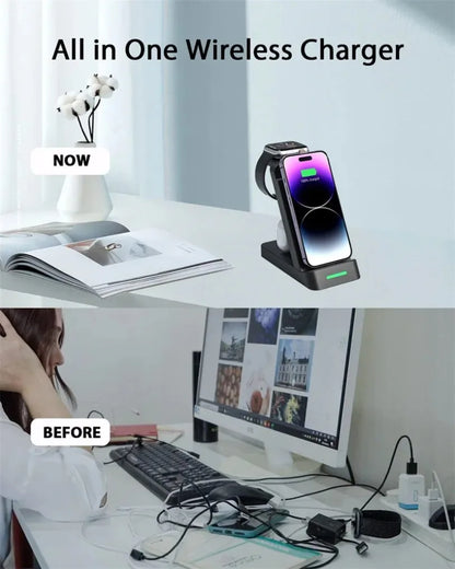 3 in 1 Wireless Charger Stand Fast Charging Station - for iPhone 17-12/X Apple Watch AirPods Samsung Galaxy S25/S23/S22 Charger
