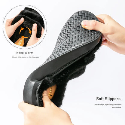 Fur Slippers Women Platform EVA Soles Memory Foam Winter Cozy Open Toe Breathable Living Room Shoes Luxury