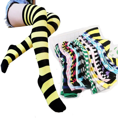 Womens Striped Thigh High Stockings Ladies Girls Black White pink Long Over Above Knee Socks femboy Cosplay Lolita Harajuku Y2k