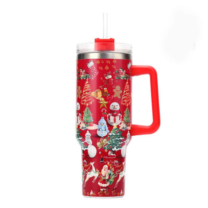 40oz Thermos Bottles Stainless Steel Christmas Series Insulated Water Bottle with Handle/straw Car Ice King Cup Christmas Gift