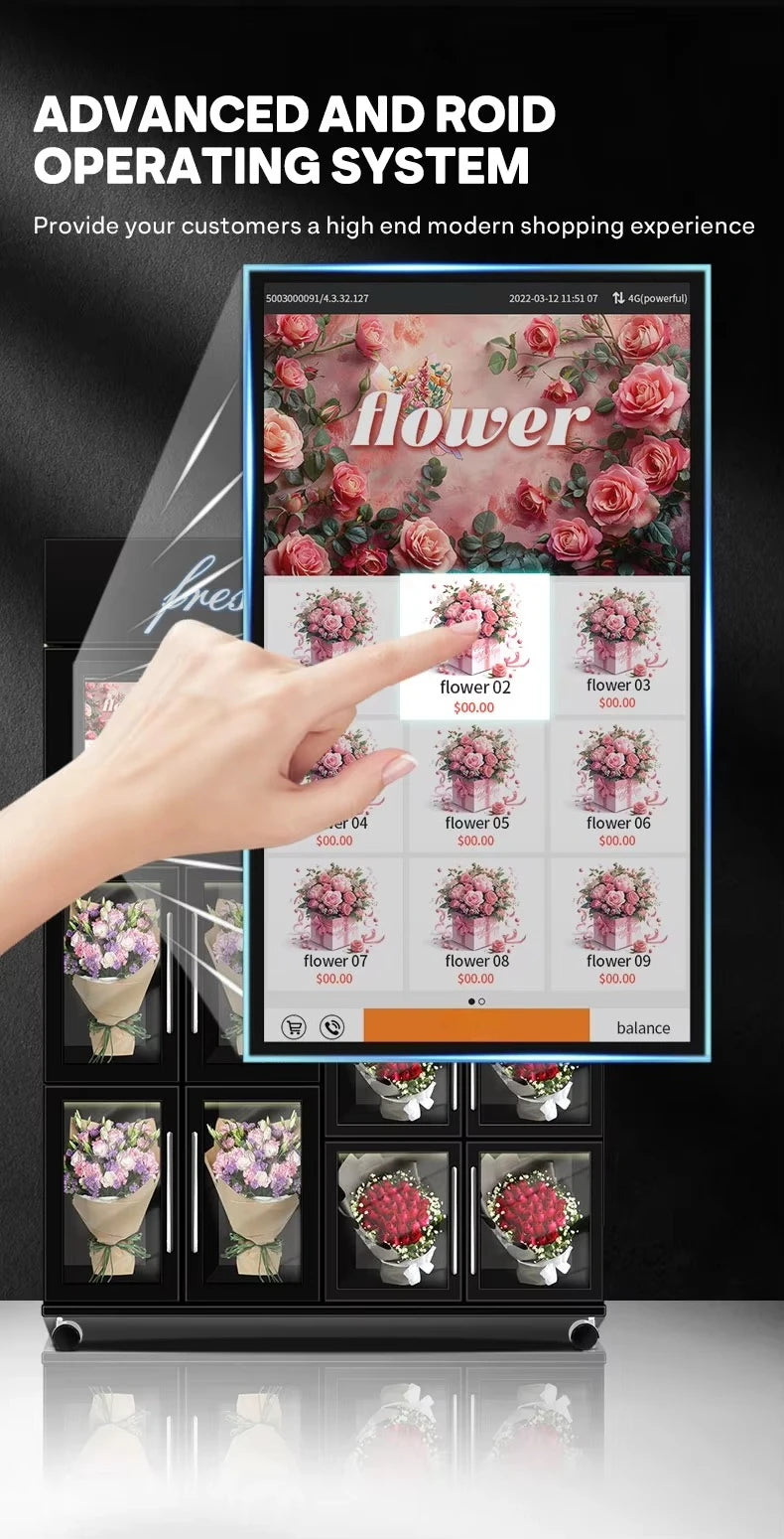 Customized Refrigerator Flower Vending Machine 24 hour Self service Fresh Rose Bouquets Flower Shop Office Building Supply