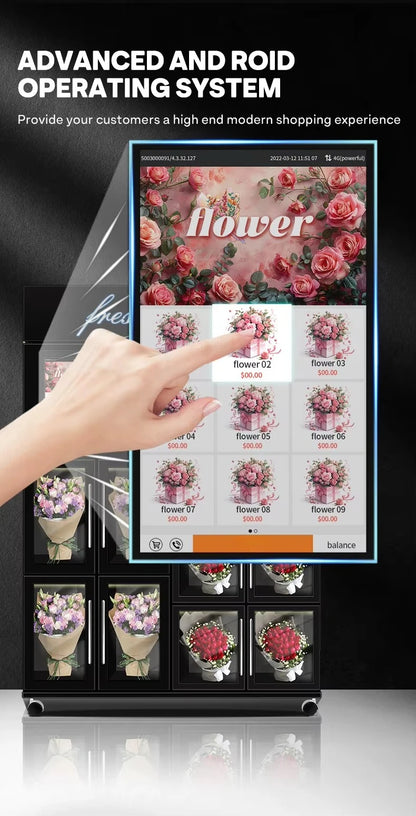 Customized Refrigerator Flower Vending Machine 24 hour Self service Fresh Rose Bouquets Flower Shop Office Building Supply