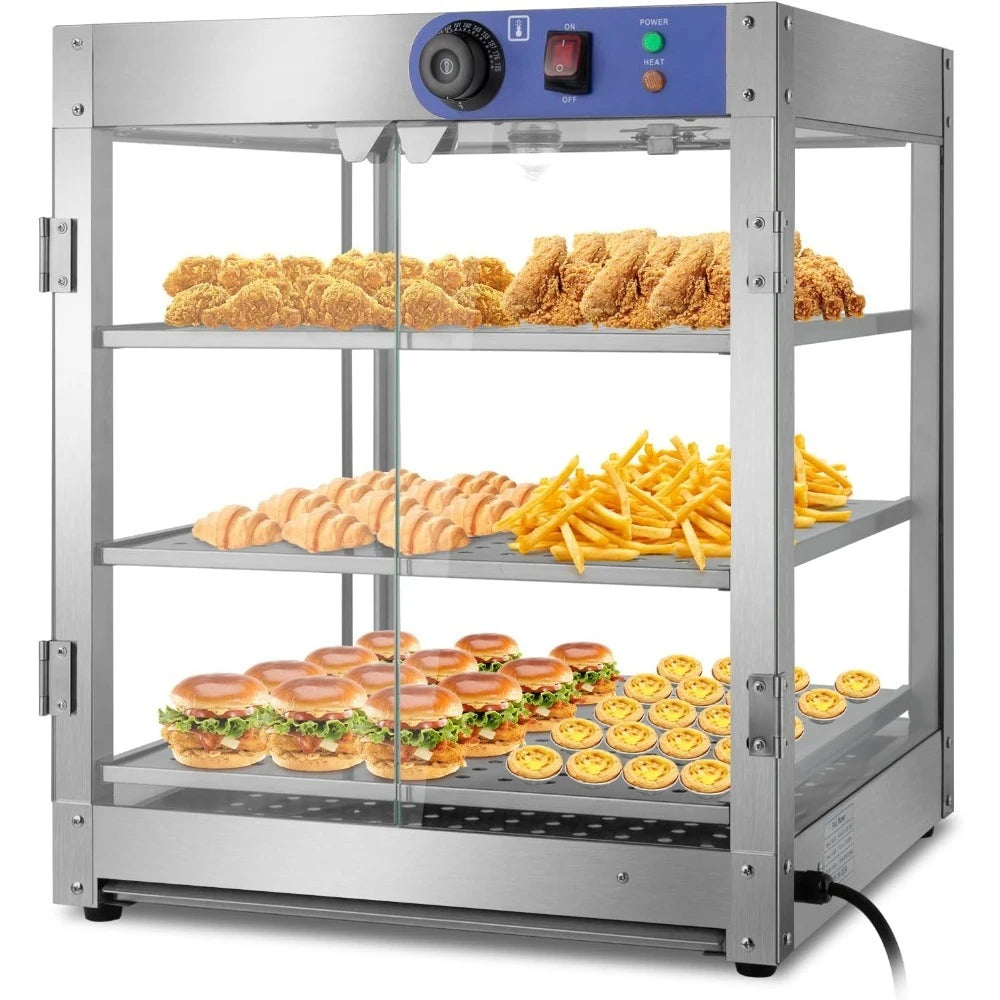 NEW 3-Tier Food Warmer, 800W Commercial Food Warmer Display Electric Countertop Food Pizza Warmer with LED Lighting -Hot Sale