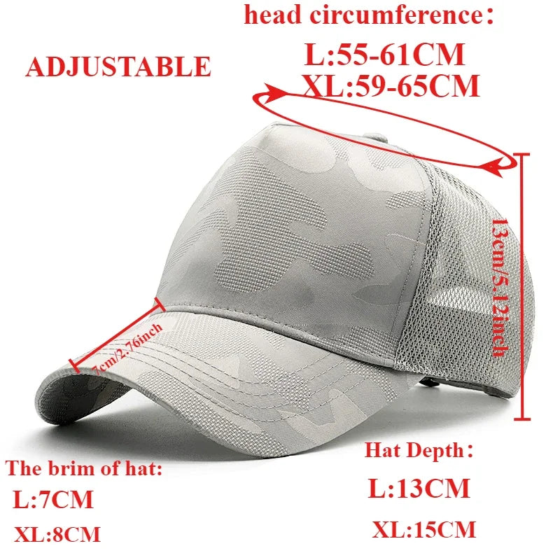 Summer Quick Drying Deeper Baseball Caps for men  Camouflage Big Size Mesh Breathable Dad Hat  Plus Size 65cm  Snapback Caps
