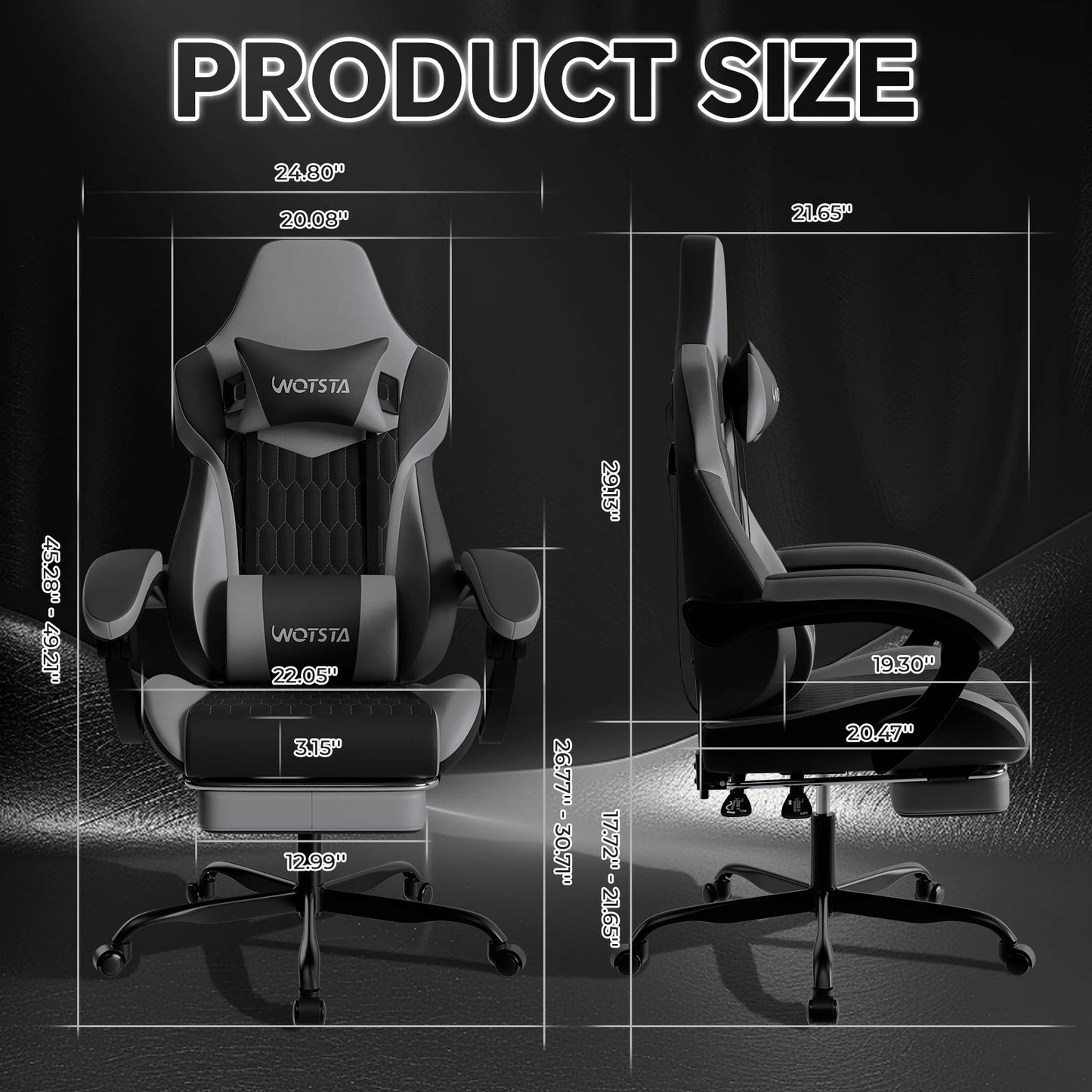 WOTSTA Gaming Chair with Footrest Gaming Chairs PVC Leather Ergonomic Gamer Chair with Adjustable Headrest Lumbar Support