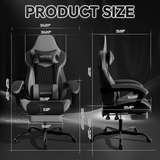 WOTSTA Gaming Chair with Footrest Gaming Chairs PVC Leather Ergonomic Gamer Chair with Adjustable Headrest Lumbar Support