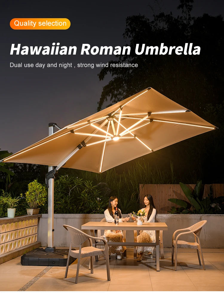 LED Roman Umbrella, Sunshade, Rainproof, UV Protection,Thickened Material, Aluminum Alloy Columns, Rotatable, Outdoor Umbrella