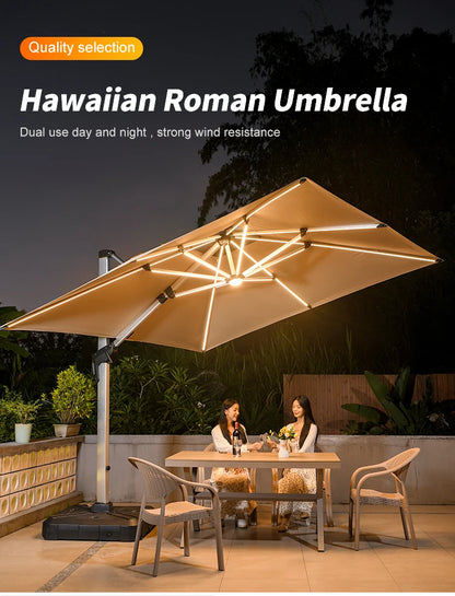 LED Roman Umbrella, Sunshade, Rainproof, UV Protection,Thickened Material, Aluminum Alloy Columns, Rotatable, Outdoor Umbrella