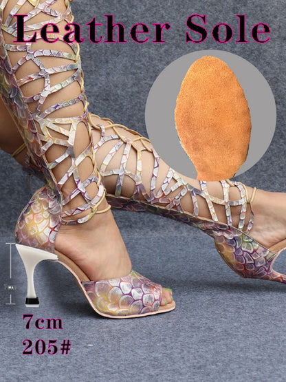 Ladingwu High-end Custom Material Fish Scale Texture Women Dance Shoes Sexy Pole Dance Boots Ladies Wedding Ballroom Shoes