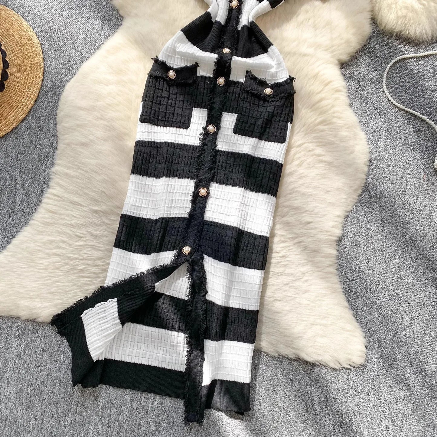 YuooMuoo Chic Fashion Sexy Package Hips Knitted Long Dress 2025 Spring and Summer Elegant Slim Waist Office Lady Sweater Dress