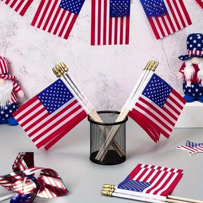30pcs HandHeld American Stick Flags, 14x21cm HandHeld Mini USA Flag for Independence Day Outside Patriotic Holiday Yard Patio