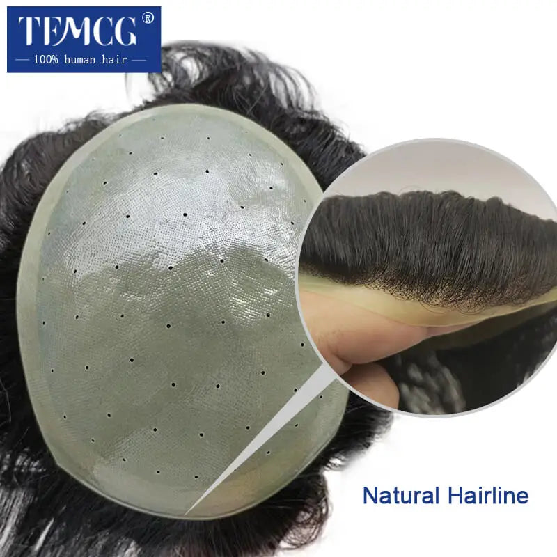 Male Hair Prosthesis Double knots Skin Base 100% Natural Human Hair Mens Toupee Breathable Men Toupee Biological Scalp Hairpiece