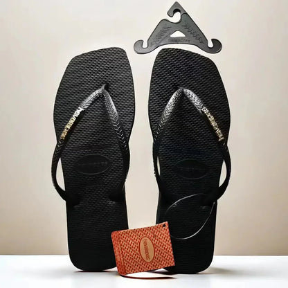 2025 Summer New Women's Square Toe Rubber Flip Flops Luxury Casual Outdoor Beach Sandals Size 35-42 Women's Shoes