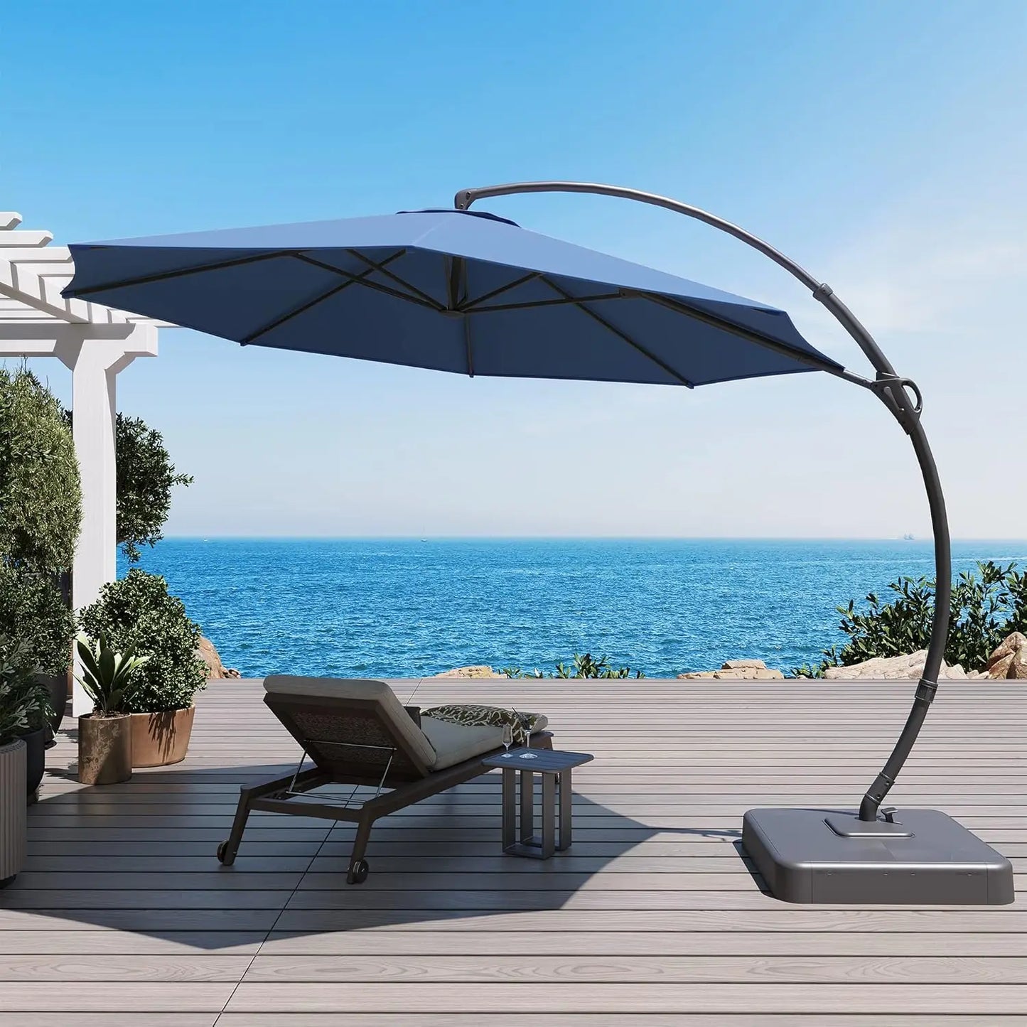 Outdoor Patio Umbrella, Curvy Cantilever Umbrella, Heavy Duty Offset Hanging Umbrella with 360° Rotation for, Customized