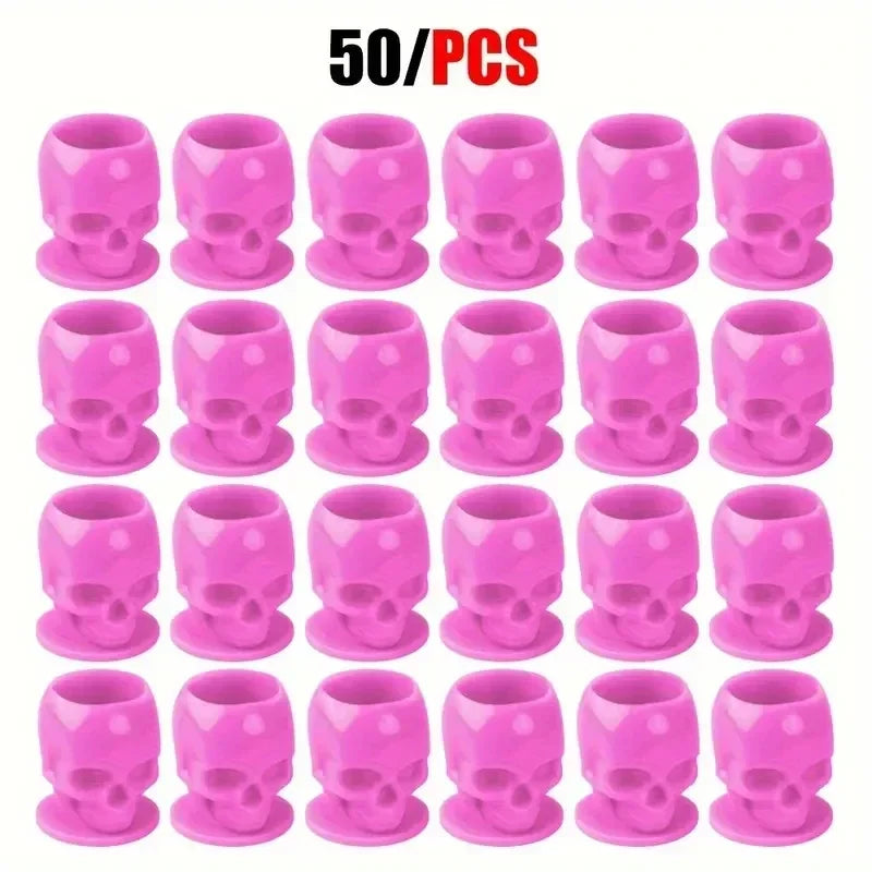 50Pcs Disposable Tattoo Skull Ink Cups Permanent Makeup Coloring Pigment Cup Container Tattoo Accessory for Tattoo Artists
