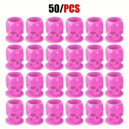 50Pcs Disposable Tattoo Skull Ink Cups Permanent Makeup Coloring Pigment Cup Container Tattoo Accessory for Tattoo Artists