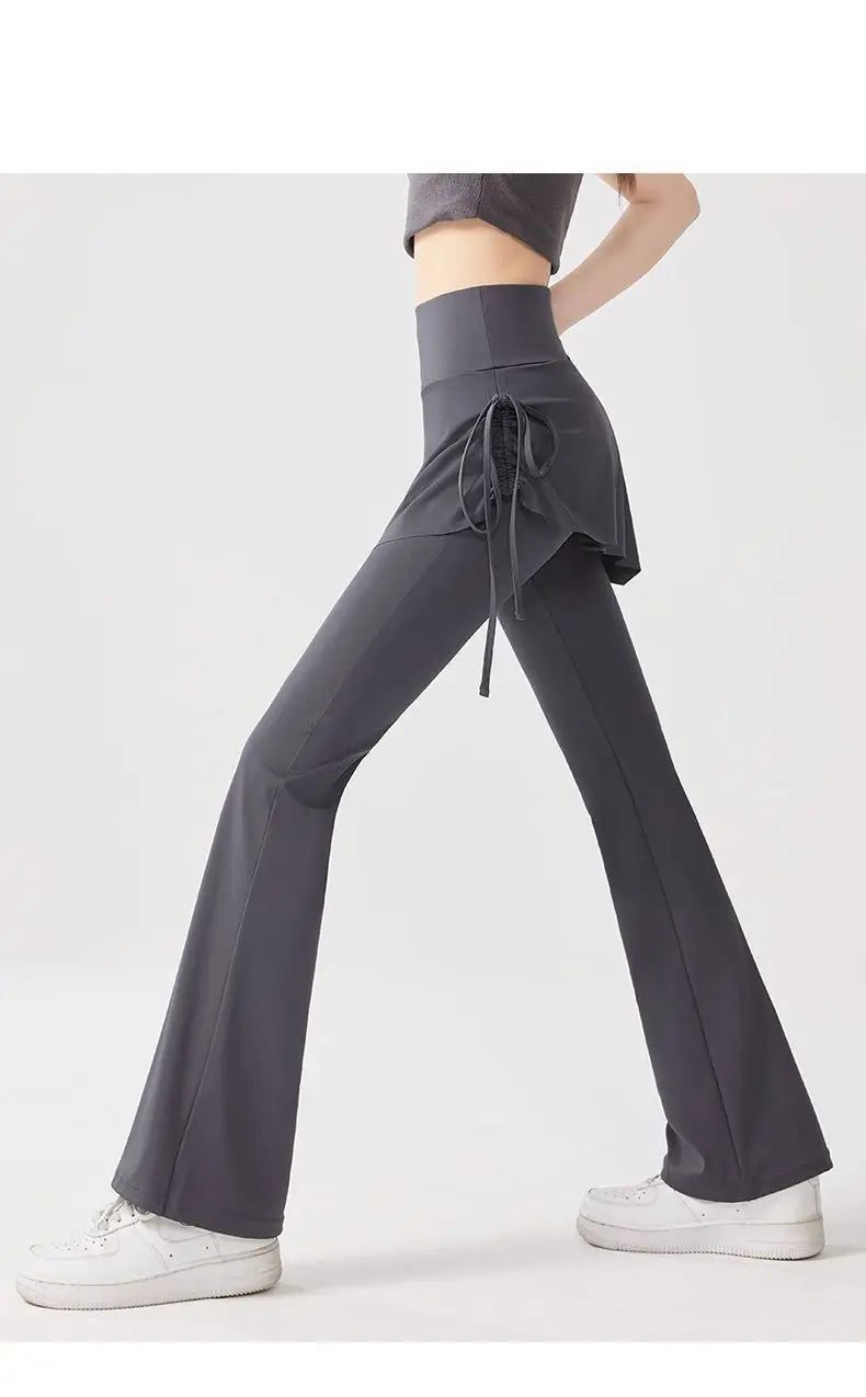 Women's Flare Pants with Skirt Overlay - High Waist Casual Bootcut Leggings