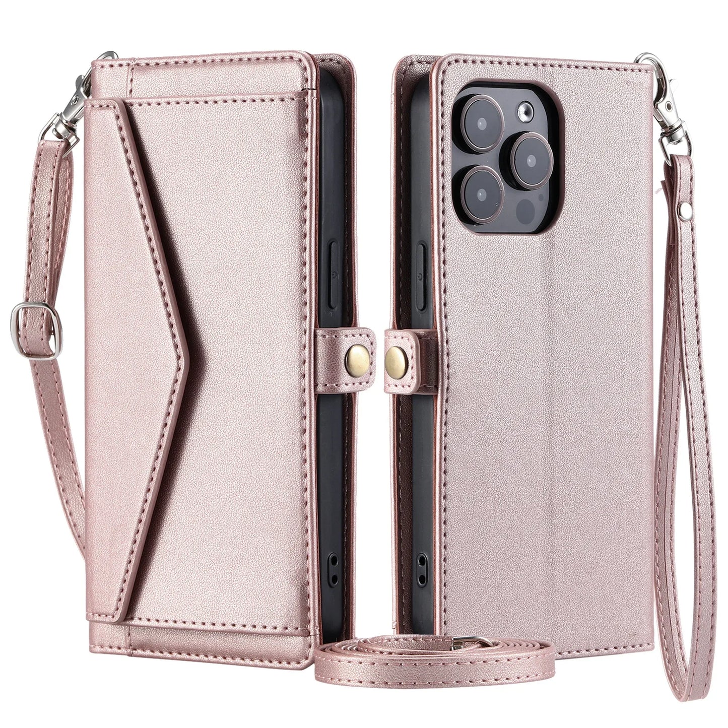 Crossbody Leather Wallet Case For iPhone17 16 Pro Air 16E 15 14 13 12 11 Pro Max XS XR SE 8 7 Card Solt Pocket Shoulder Cover
