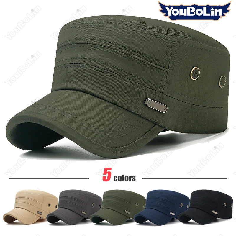 Spring and Summer Simple Cotton Adjustable Cadet Flat Cap Sun Hat Trucker Caps Dad Hats