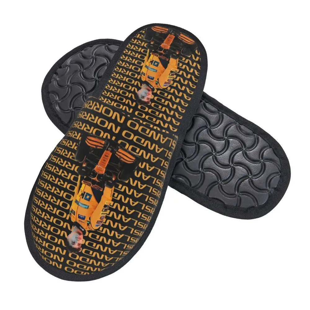 Custom British Lando Norris Racing Driver Guest Slippers for Spa Women House Slipper