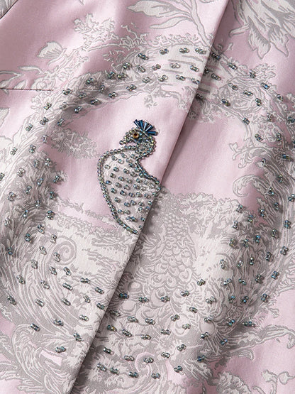 Luxury Beaded Pink Chinese Style Women's Top 2025 Loose Shoulder Embroidery Jacquard Elegant Fashion Blouse Outerwear