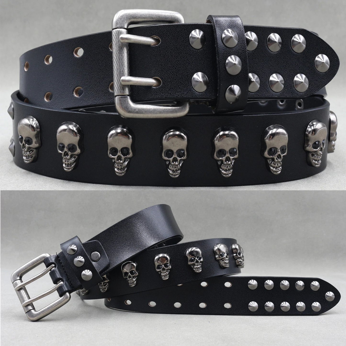 NEW Metal Rivet Cowboy Belt Genuine Leather Cowskin Men Belt Punk Rivet Jeans Belts For WOMEN Ceinture Homme Cinturones Hombre