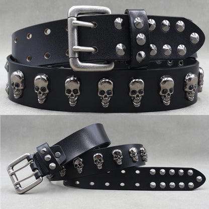 NEW Metal Rivet Cowboy Belt Genuine Leather Cowskin Men Belt Punk Rivet Jeans Belts For WOMEN Ceinture Homme Cinturones Hombre