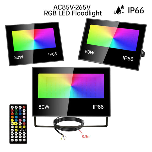 RGB Color LED Floodlight  AC85-265V 30W 50W 80W Outdoor Lighting Decor Waterproof Spotlight LED Reflector for Garden Landscape