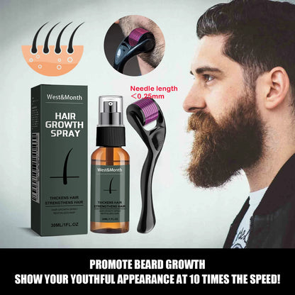 Men's Beard Growth Spray Kit with Micro Roller Moisturizing Thicken Facial Hair Beard Growth Essence Nourishing Spray Beard Care