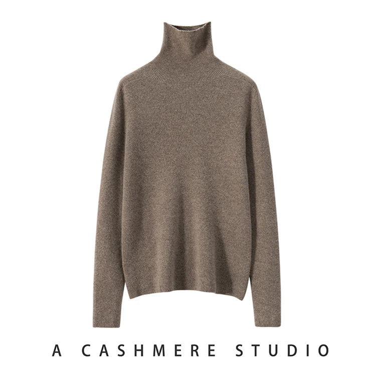 100% cashmere sweater women's knitted pullover sweater high neck solid color slim fit soft cashmere basic women's sweater