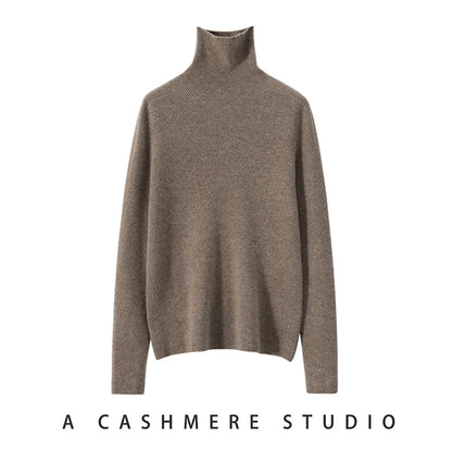100% cashmere sweater women's knitted pullover sweater high neck solid color slim fit soft cashmere basic women's sweater