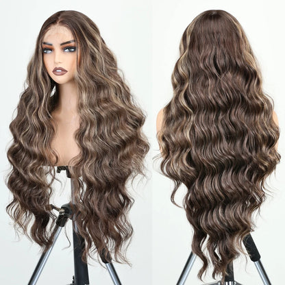 X-TRESS Synthetic Lace Front Hair Wigs for Women 32inch Long Loose Wave Black Color 13X6 Lace Frontal Wig with Natural Baby Hair