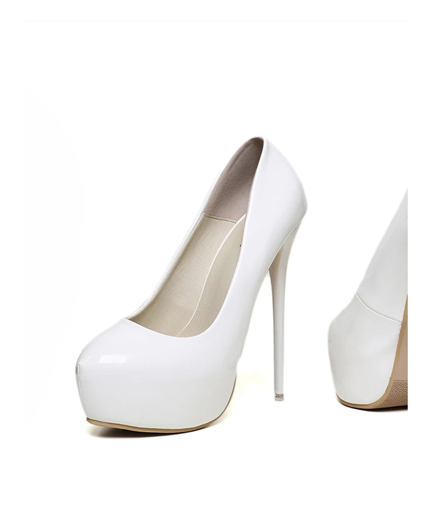 Big Size 35-47 Patent Leather Red Wedding Shoes 2025 Women Round Toe Super High Heels 16cm Pumps Sexy Platform Party Shoes Woman