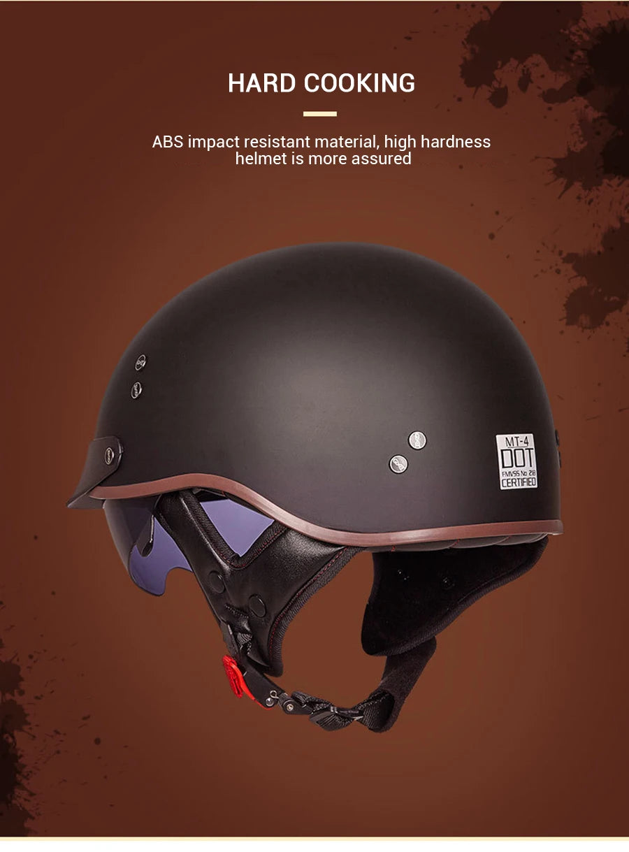DOT Certification Motorcycle Helmet Retro Motocross Half Helmet Open Face Scooter Biker Sunshade Lens Summer Moto Men Helmet