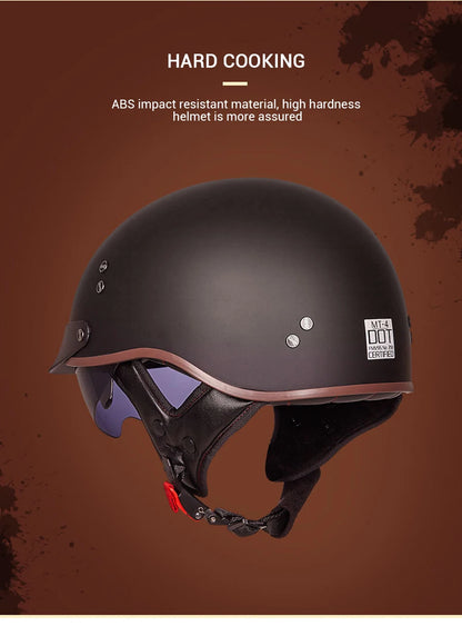 DOT Certification Motorcycle Helmet Retro Motocross Half Helmet Open Face Scooter Biker Sunshade Lens Summer Moto Men Helmet