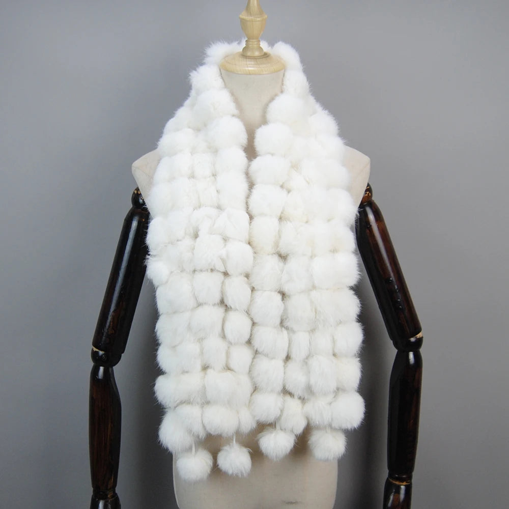 Women Winter Warm Real Rabbit Fur Scarf Hot Sale Natural Rabbit Fur Muffler 2025 Lady 100% Genuine Fur Scarves Wholesale Retail