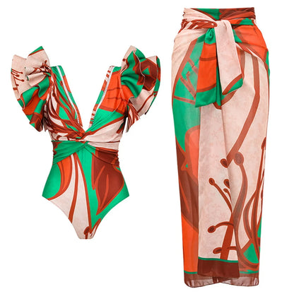 2026 New Sexy Ruffle Bikini Set Printed Brazilian Biquini Women Swimwear Skirt Bathing Suit Girls Summer Beachwear Dress