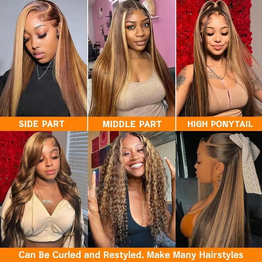 34Inch 4/27 Highlight Wig Human Hair 13X4 Lace Frontal Wig Straight Human Hair Wigs 5x5 Glueless Wig 200 Density For Women