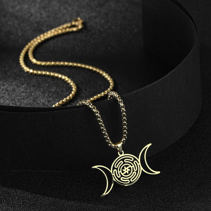 Jeshayuan Greek Goddess Hecate Ἑκάτη Pendant Necklace For Women Triple Moon Goddess Stainless Steel Amulet Jewelry NEW