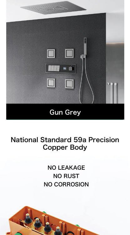 Gun gray brass luxury LED digital display constant temperature shower system embedded ceiling hot and cold water bathroom mixer