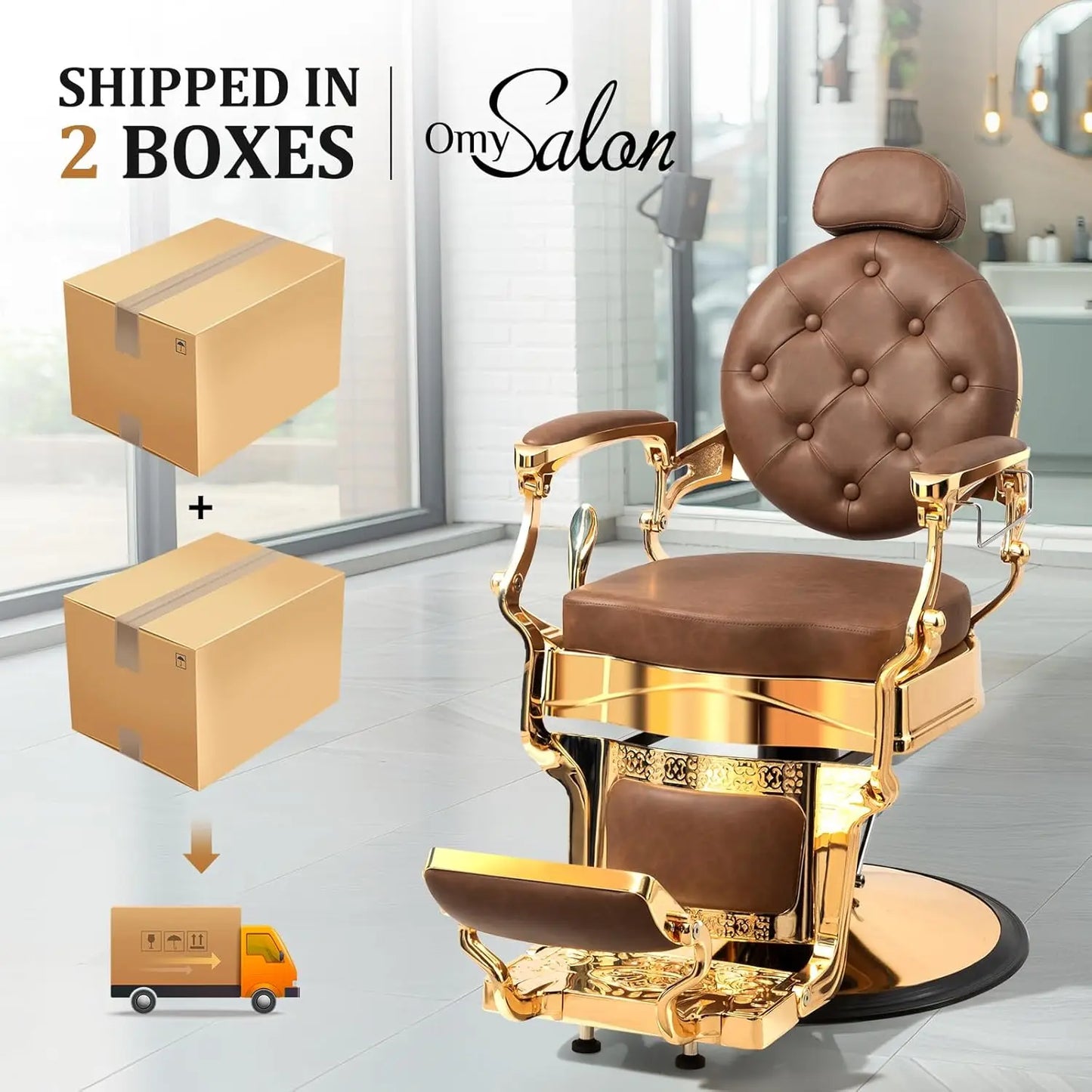 Retro Barber Chair Aluminum Frame Adjustable Headrest Footrest Hydraulic Reclining Salon Spa Shampoo, Customized