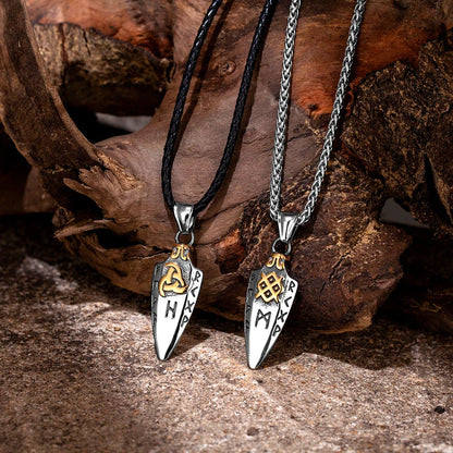 Norse Runes Odin's Spear Gungnir Necklace Men Gold Color Stainless Steel Arrowhead Pendant Valknut Talisman Male Vikings Jewelry