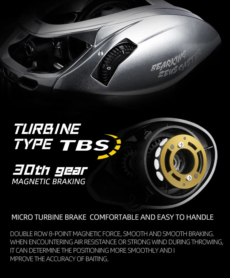 BEARKING Hot Sales Zeus-BFS 135g Lightweight Carbon Fiber 7.1:1 High-speed Ratio 8+1 Bearings Maximum Power 4kg Magnetic Brake