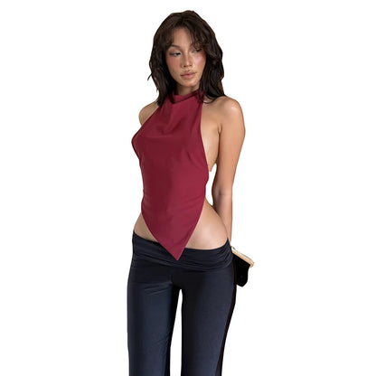 Nibber Irregular Hem Tank Top Women Trend Sexy Backless Halter Bandages Sleeveless Classic Fashion Hottie Street Wild Party Vest