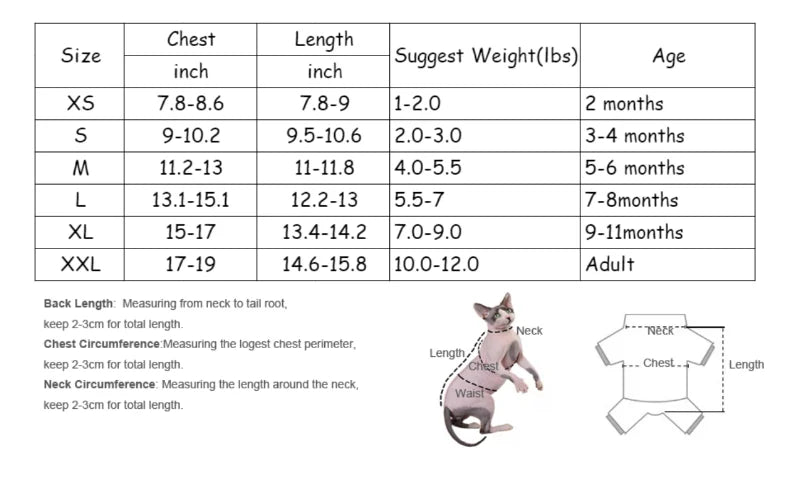 Hairless Sphynx Cat Apparel, Kitty Clothes, Bald Cat Outfits, Autumn and Winter Apparel