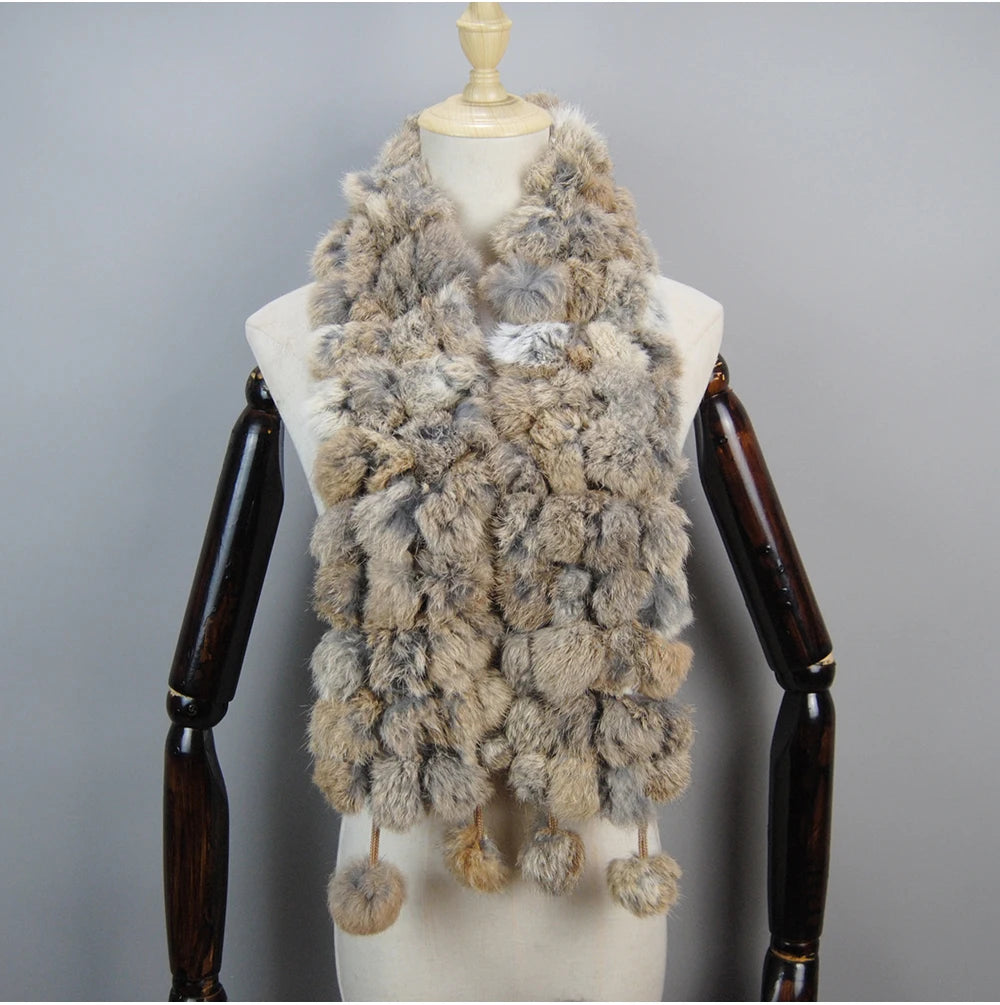 Women Winter Warm Real Rabbit Fur Scarf Hot Sale Natural Rabbit Fur Muffler 2025 Lady 100% Genuine Fur Scarves Wholesale Retail