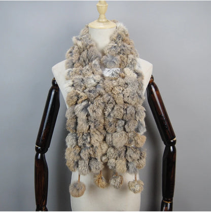 Women Winter Warm Real Rabbit Fur Scarf Hot Sale Natural Rabbit Fur Muffler 2025 Lady 100% Genuine Fur Scarves Wholesale Retail